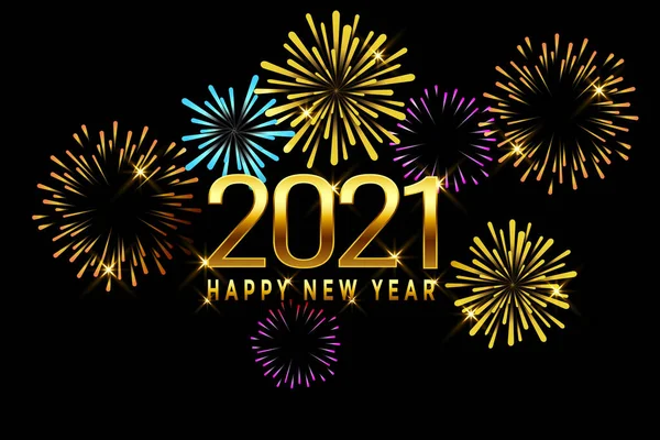 Happy New Year 2021 Desain Kartu Dengan Vektor Kembang Api Stok Foto Bebas Royalti