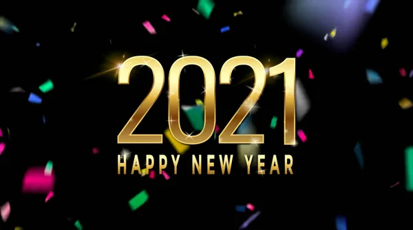 Golden Text Happy New Year 2021 Card Design Colorful Ribbons — Stock Photo, Image