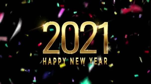 动画片 2021年新年快乐 黑色背景彩带卡片设计 — 图库视频影像