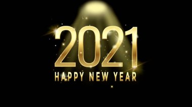 Siyah arkaplanda ışık demeti olan kart tasarımı için Mutlu Yıllar 2021.
