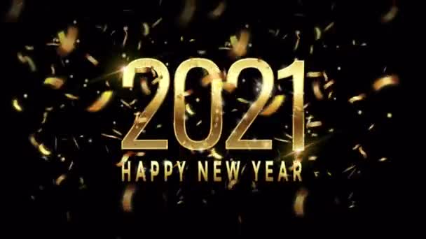 动画片 2021年新年快乐 黑色背景金色缎带卡片设计 — 图库视频影像