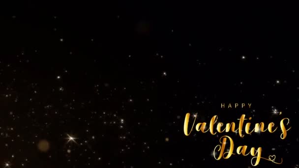 Animacja Złoty Tekst Happy Walentynki Lewym Rogu Białym Blaskiem Czarnym — Wideo stockowe