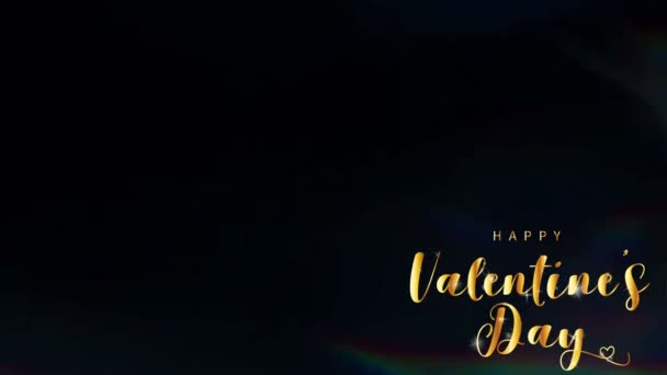 Animace Zlatý Text Šťastný Valentýn Levém Rohu Barevným Světlem Prosakuje — Stock video