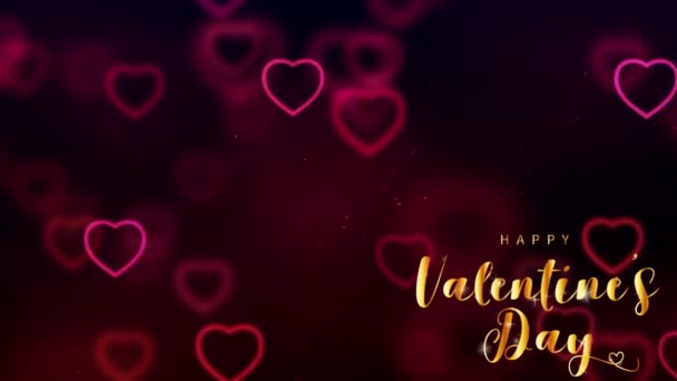 Animación Texto Dorado Feliz Día San Valentín Esquina Izquierda Con — Vídeos de Stock