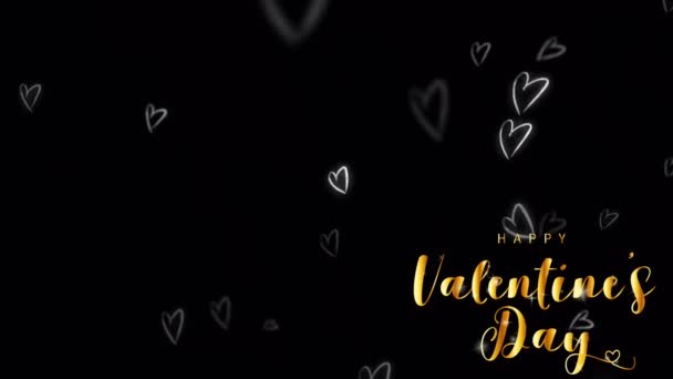 Animación Texto Dorado Feliz Día San Valentín Esquina Izquierda Con — Vídeos de Stock