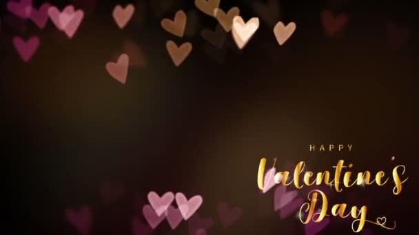 Animation Golden Text Happy Valentine Day Left Corner Pink Hearts — Stock Video