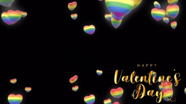 Animáció Arany Szöveg Happy Valentin Nap Bal Sarokban Színes Szívek — Stock videók