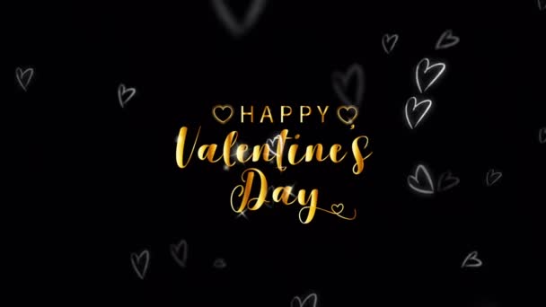 Анімація Золотий Текст Happy Valentine Day Посередині Білими Серцями Чорному — стокове відео