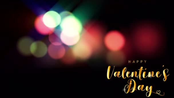 Animation Golden Text Happy Valentine Day Left Corner Colorful Bokeh — стоковое видео