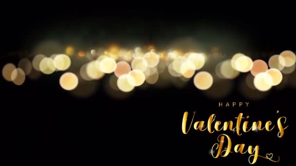 アニメーション黄金のテキストハッピーバレンタイン S日オレンジボケと左隅に — ストック動画