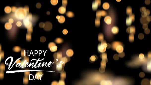 Animace Bílý Text Šťastný Valentýn Pravém Rohu Oranžovým Světle Bokeh — Stock video