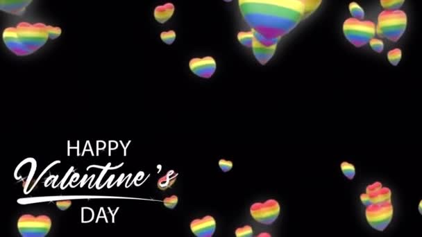 Animacja Biały Tekst Happy Walentynki Prawym Rogu Kolorowym Kształcie Serca — Wideo stockowe