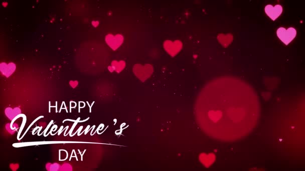 動画で見るホワイトテキストHappy Valentine Day黒い背景に赤いハートの形をした右隅に — ストック動画