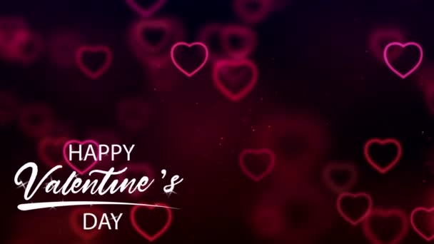 Animation White Text Happy Valentine Day Right Corner Red Heart — стоковое видео