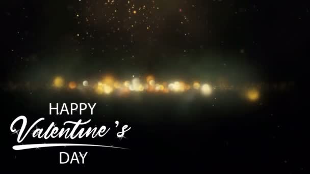 Animation White Text Happy Valentine Day Right Corner Golden Sparkle — стоковое видео