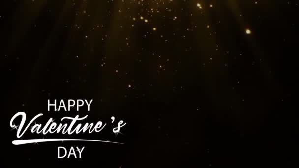 Animation White Text Happy Valentine Day Right Corner White Sparkle — стоковое видео