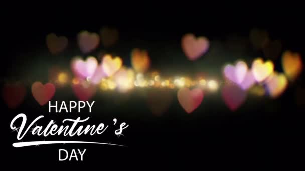 Animation White Text Happy Valentine Day Right Corner Pink Bokeh — стоковое видео