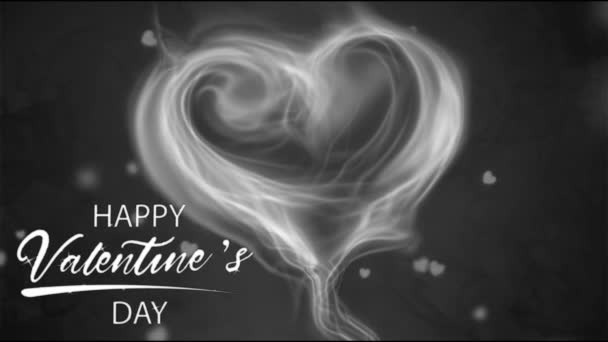 Animation White Smoke Heart Shape White Text Happy Valentine Day — стоковое видео