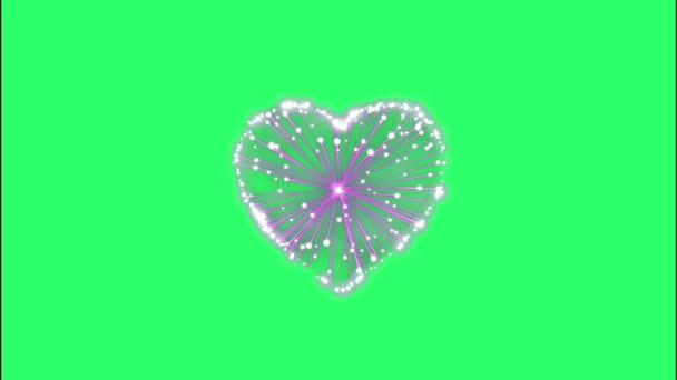 Реалистичный Фиолетовый Фейерверк Форма Сердца Зеленом Фоне — стоковое видео