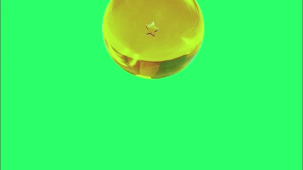 Animación Bola Cristal Amarillo Con Estrella Sobre Fondo Verde — Vídeo de stock