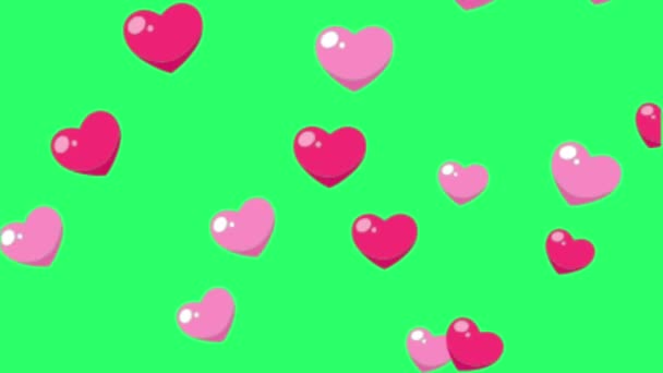 Animation Pink Hearts Shape Floating Valentine Day Green Background — Stock Video