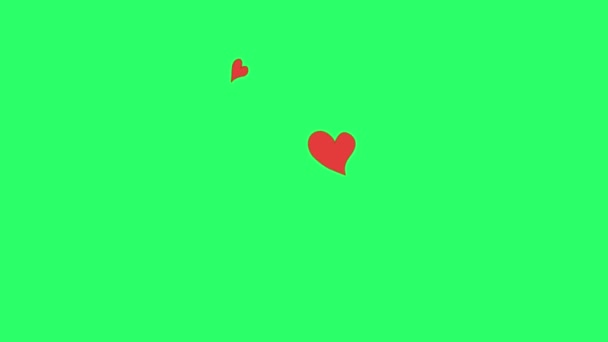 在绿色背景下 为情人节而飘扬的动画红心形状 — 图库视频影像
