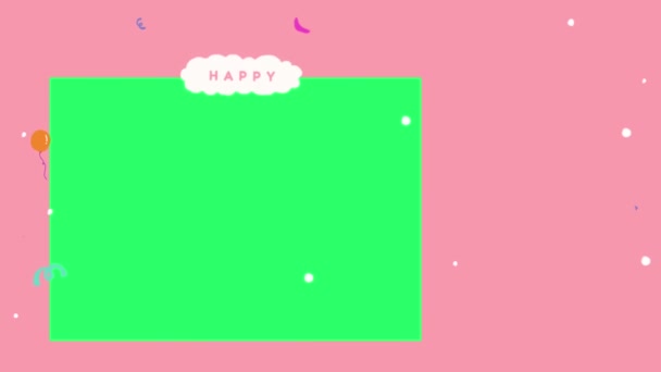 Animace Barevný Rámeček Zeleným Prostorem Textem Happy Birth Day — Stock video