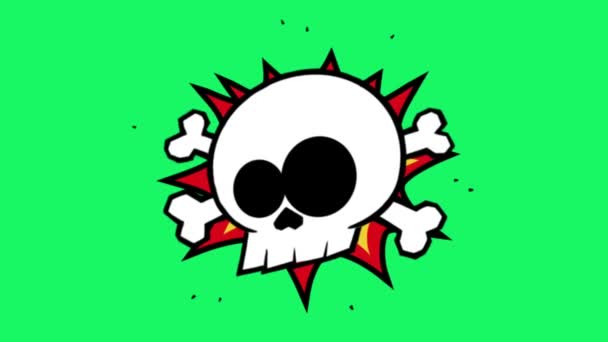 Animation Skull Symbol Green Background — Stock Video