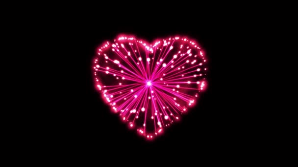 Realistic Red Firework Heart Shape Black Background — Stock Video