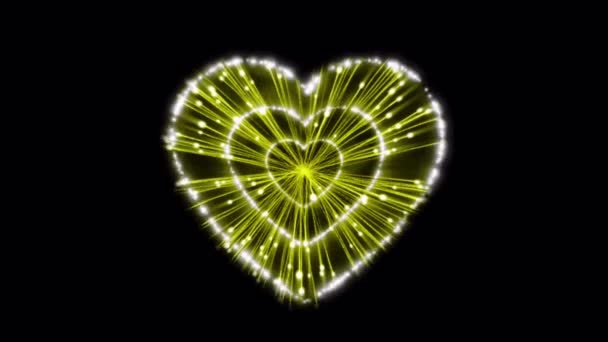 Ρεαλιστικό Κίτρινο Σχήμα Καρδιάς Πυροτέχνημα Μαύρο Φόντο — Αρχείο Βίντεο