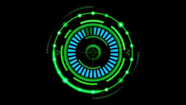 Animation Green Loading Circle Target Black Background — Stock Video