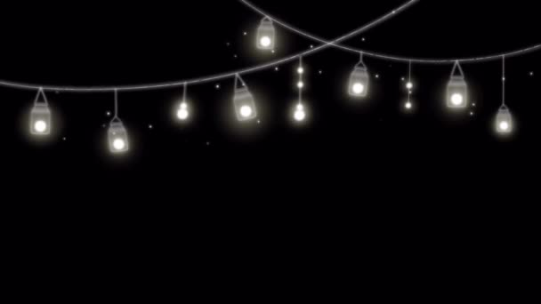 黒を背景にしたアニメーション白い光のガーランド — ストック動画