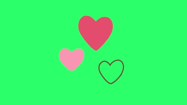 Animation Pink Hearts Shape Valentine Day Green Background — Stock Video