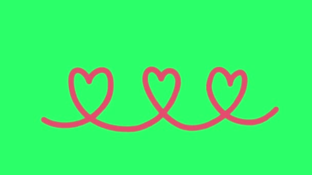 绿色背景下情人节的动漫粉红心形 — 图库视频影像