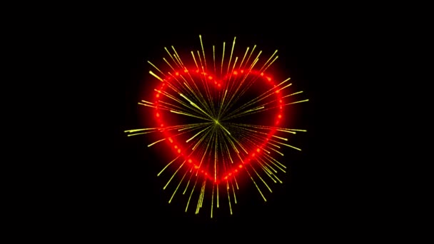 Ρεαλιστικό Κόκκινο Πυροτέχνημα Σχήμα Καρδιάς Μαύρο Φόντο — Αρχείο Βίντεο