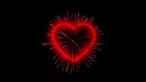 Ρεαλιστικό Κόκκινο Πυροτέχνημα Σχήμα Καρδιάς Μαύρο Φόντο — Αρχείο Βίντεο