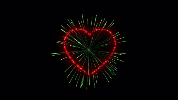 Realistic Red Firework Heart Shape Black Background — Stock Video