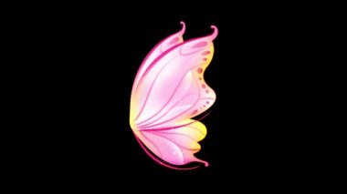 Animasyon pembe kelebek kanat fantazisi siyah arka planda.