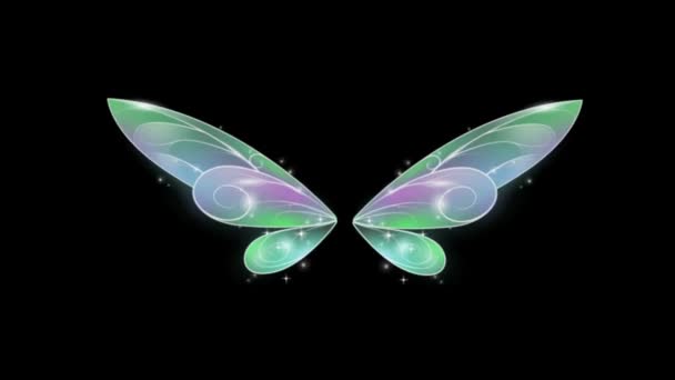 黑色背景的动画绿色蝴蝶翅膀奇幻风格 — 图库视频影像