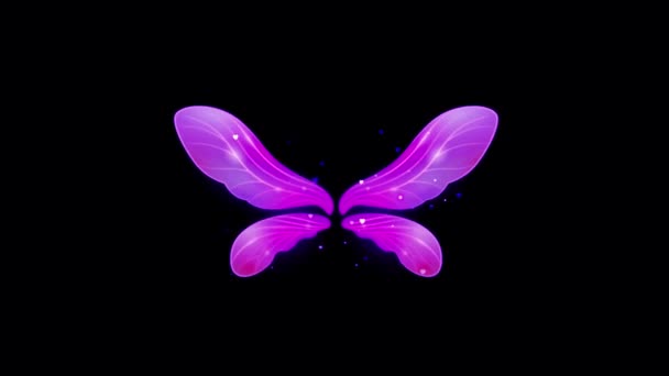 Animáció lila pillangó szárny fantasy stílus fekete háttér.
