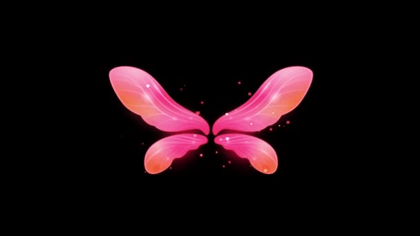 Animación Mariposa Roja Ala Estilo Fantasía Sobre Fondo Negro — Vídeos de Stock