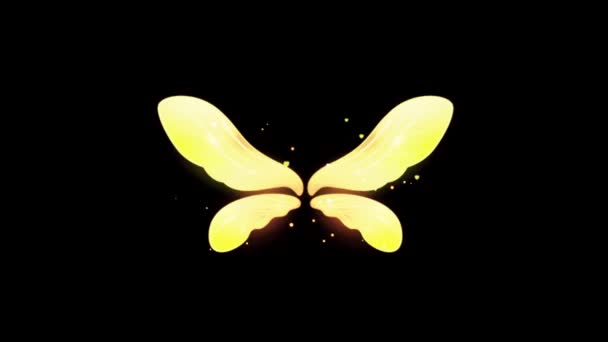 Animation Gelb Schmetterlingsflügel Fantasy Stil Auf Schwarzem Hintergrund — Stockvideo