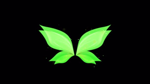 Animation Green Butterfly Wing Fantasy Style Black Background — Stock Video