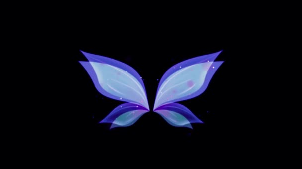 Animación Azul Mariposa Ala Estilo Fantasía Sobre Fondo Negro — Vídeos de Stock