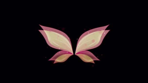 Анімація Рожеве Крило Метелика Стиль Фентезі Чорному Фоні — стокове відео