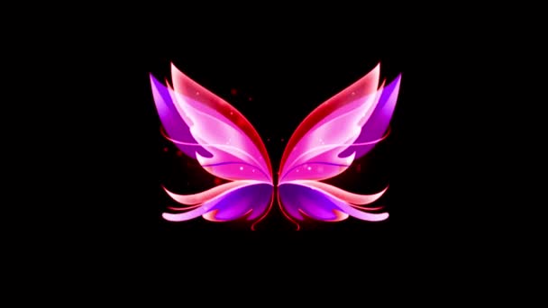 黑色背景的动画红蝴蝶翅膀奇幻风格 — 图库视频影像