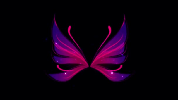 黑色背景的动画紫色蝴蝶翅膀奇幻风格 — 图库视频影像