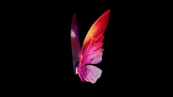 Animación Mariposa Roja Ala Estilo Fantasía Sobre Fondo Negro — Vídeos de Stock