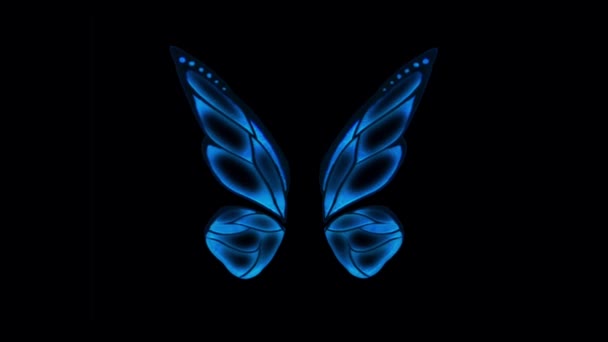 Animation Blauer Schmetterlingsflügel Fantasy Stil Auf Schwarzem Hintergrund — Stockvideo