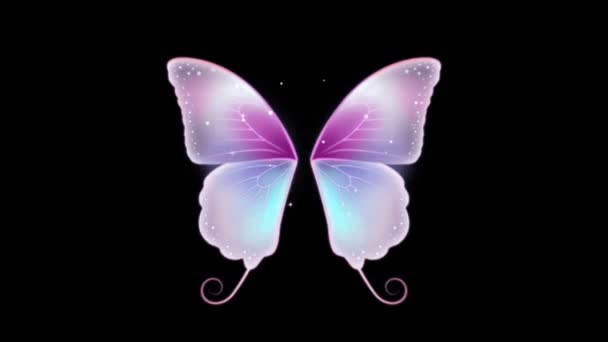 Animation Pink Butterfly Wing Fantasy Style Black Background — Stock Video